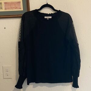 Sioni Black Blouse with Lace Sleeves